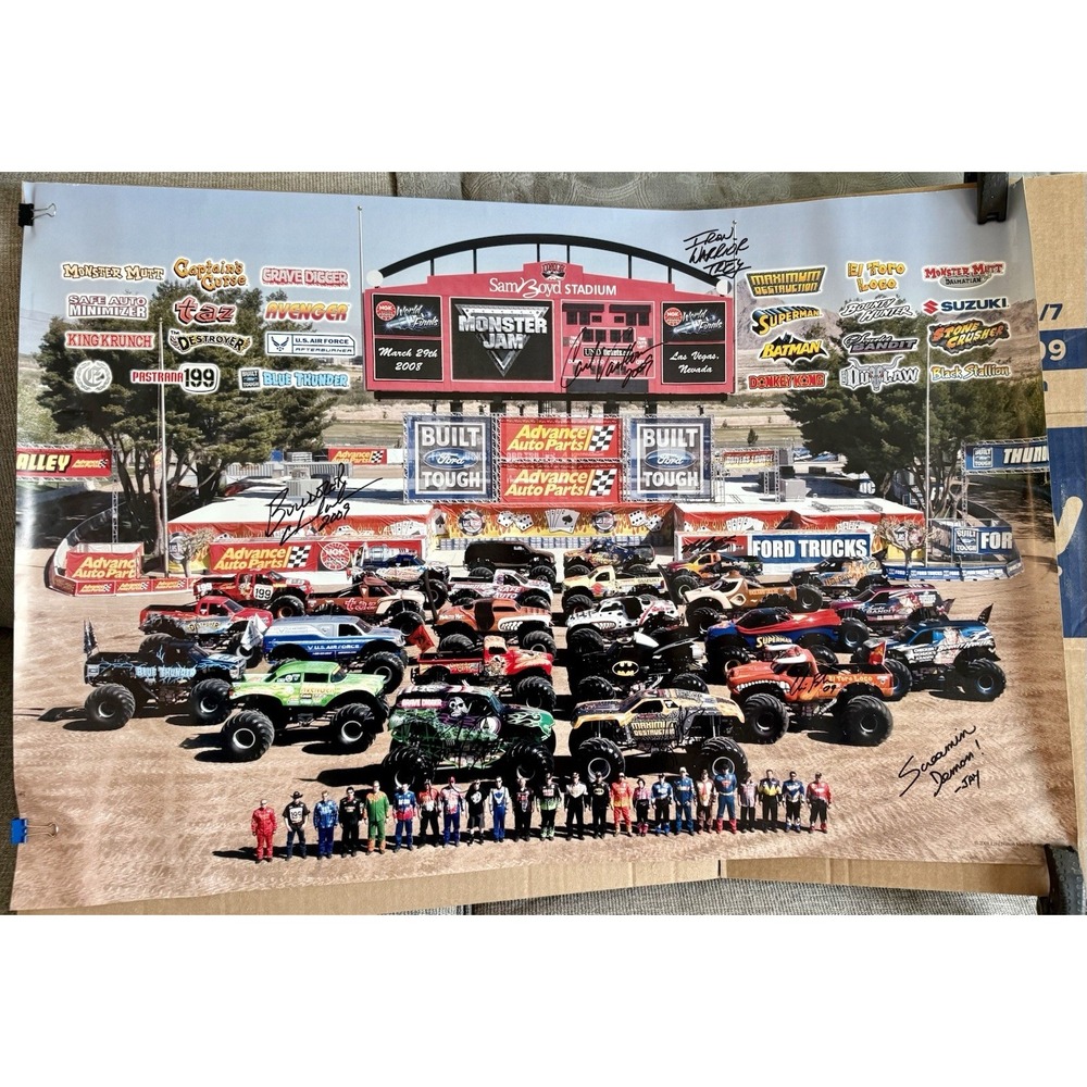 Autographed Monster Jam 2008 World Finals Poster, 36x24, Multiple Signatures
